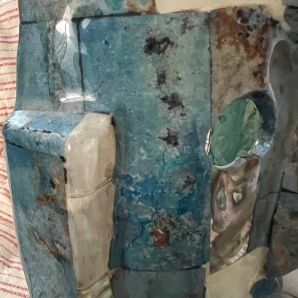 Vintage Mayan‎ Turquoise & Abalone Mosaic Death Mask On Black Stone Base - Picture 15 of 15